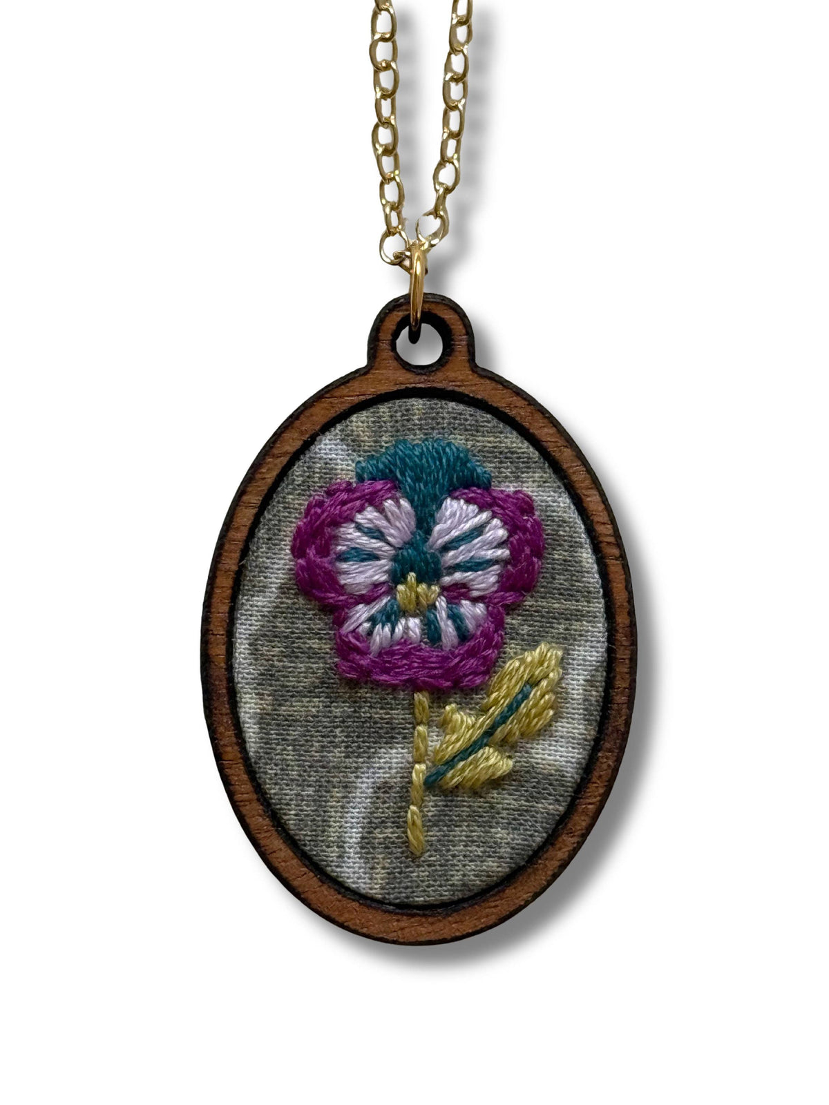 Hand Embroidery Necklace Kit - Purple Pansy-Stitched Modern