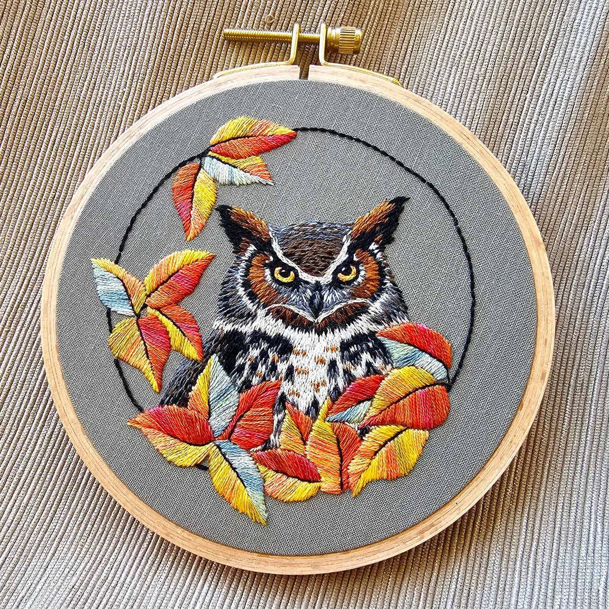 Great Horned Owl Hand Embroidery Kit