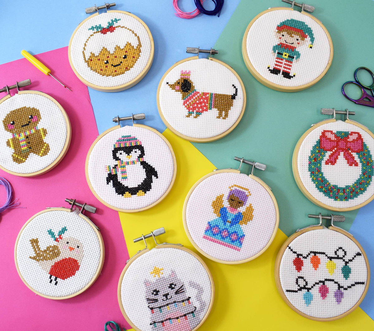 Mini Cross Stitch Kit - Christmas Kitty