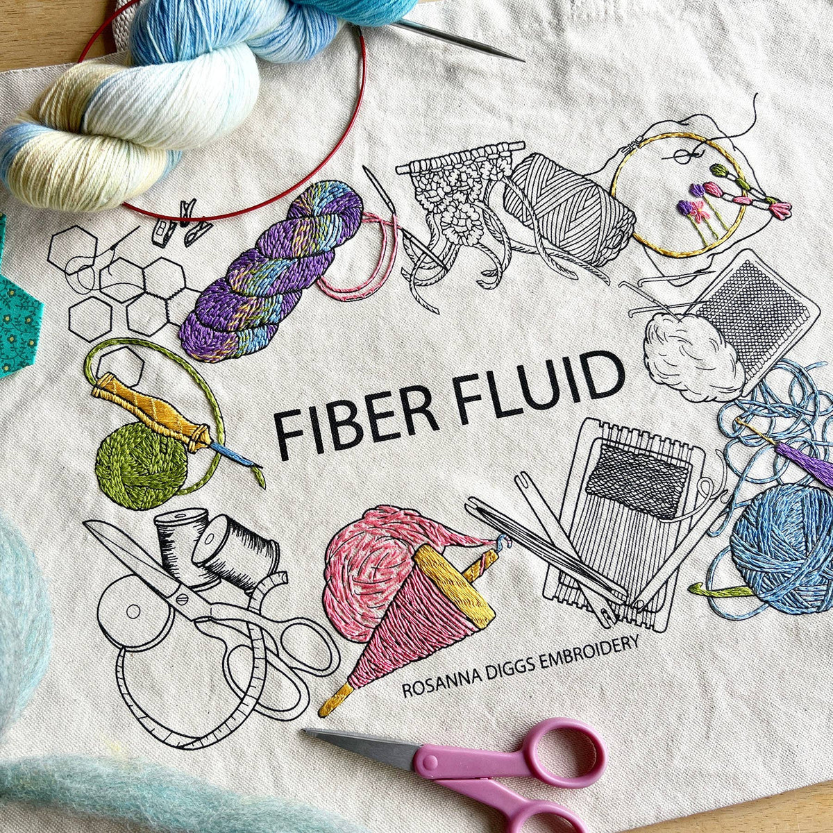 Tote Bag Hand Embroidery Kit - Fiber Fluid