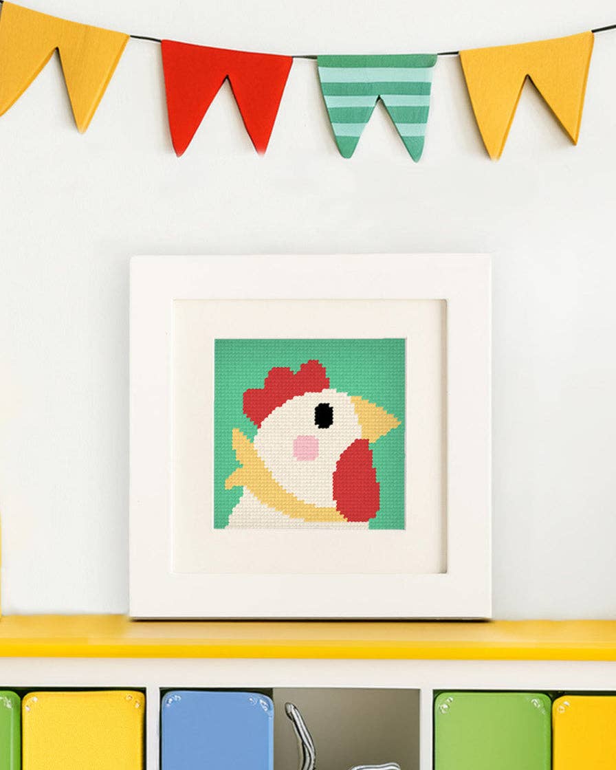 Needlepoint Kit for Kids - Rick, the Rooster-Stitched Modern