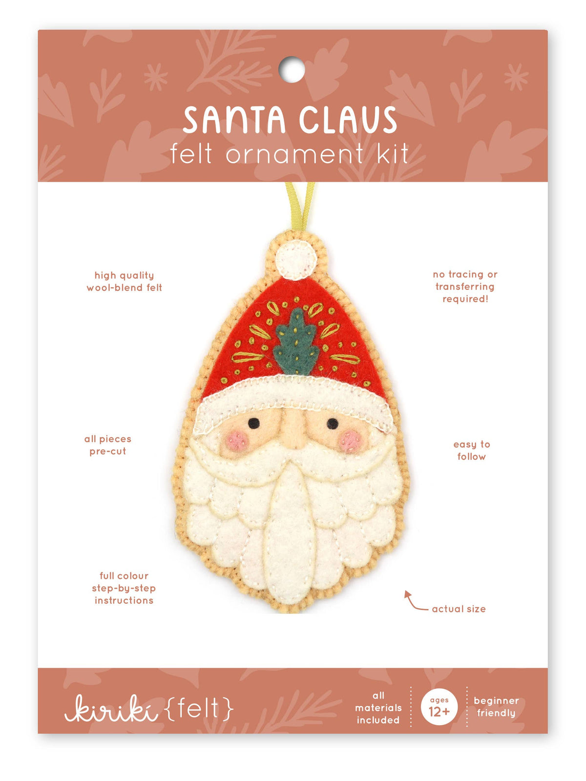 Hand Embroidered Felt Ornament Kit - Santa Claus