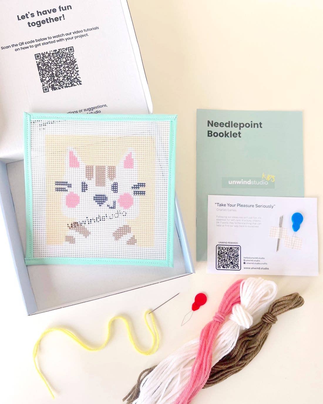Needlepoint Kit for Kids - Catie, the Cat-Stitched Modern