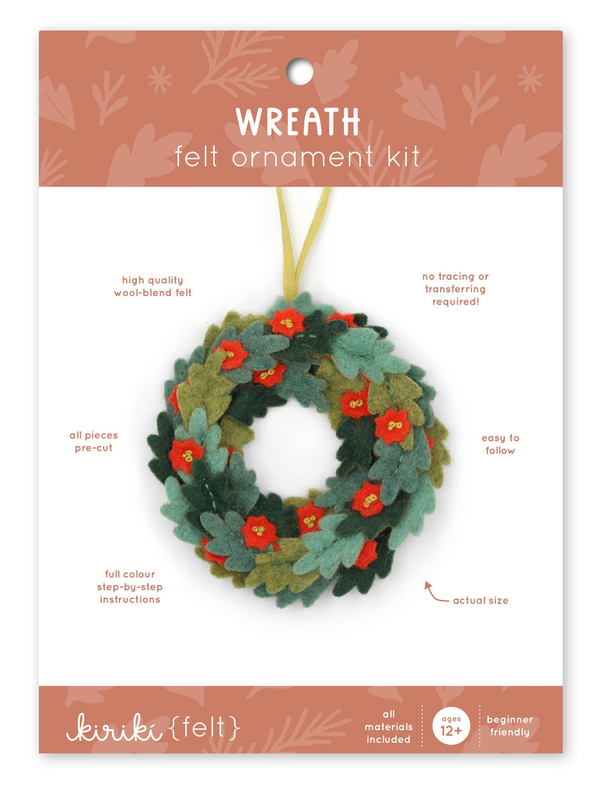 Hand Embroidered Felt Ornament Kit - Wreath