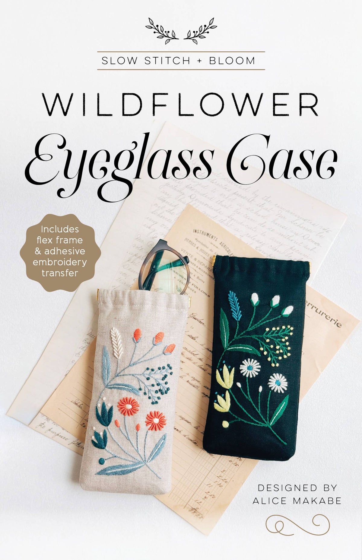 Wildflower Hand Embroidered Eyeglass Case Pattern-Stitched Modern