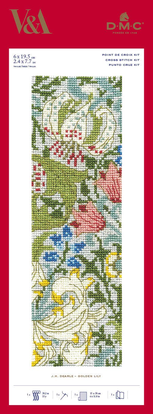 John Henry Dearle Golden Lily Cross Stitch Bookmark Kit