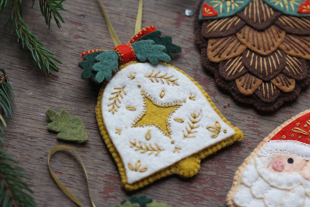 Hand Embroidered Felt Ornament Kit - Bell