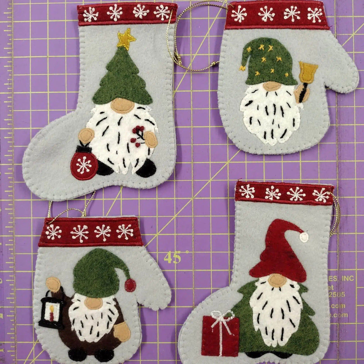 Wool Felt Ornament Appliqué Kit - Christmas Gnomes