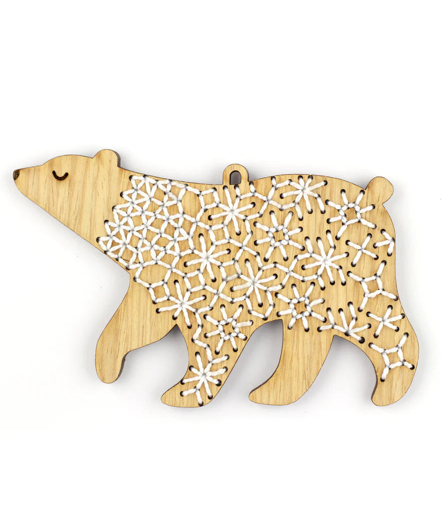 Hand Embroidered Wood Ornament Kit - Bear