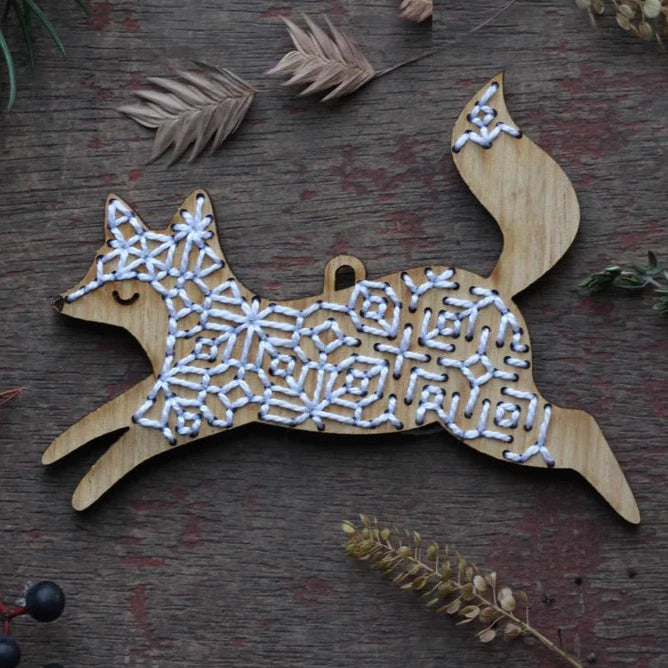Hand Embroidered Wood Ornament Kit - Fox