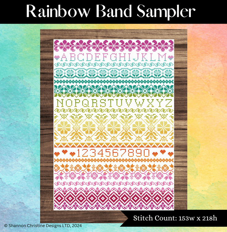 Rainbow Band Sampler Cross Stitch Pattern - Stitched Modern rainbow-band-sampler-cross-stitch-pattern-stitched-modern
