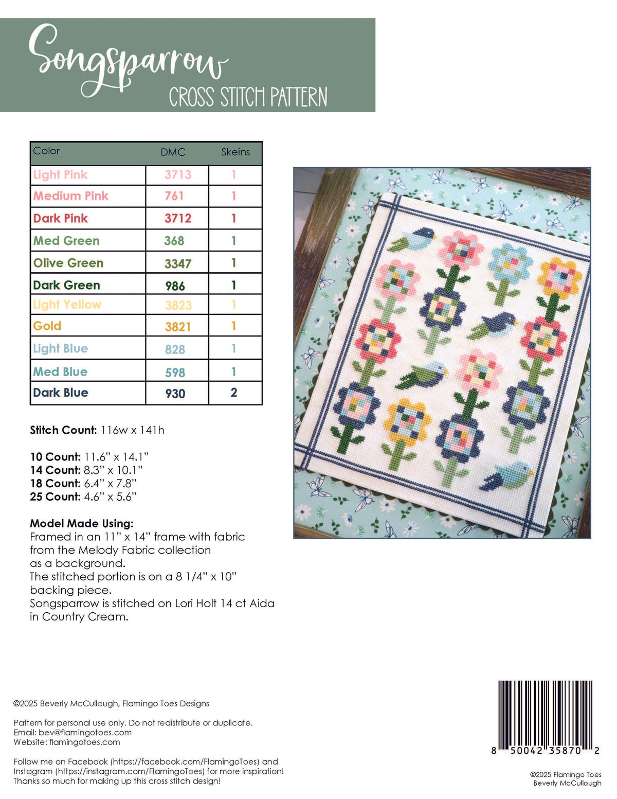 Song Sparrow Cross Stitch Pattern