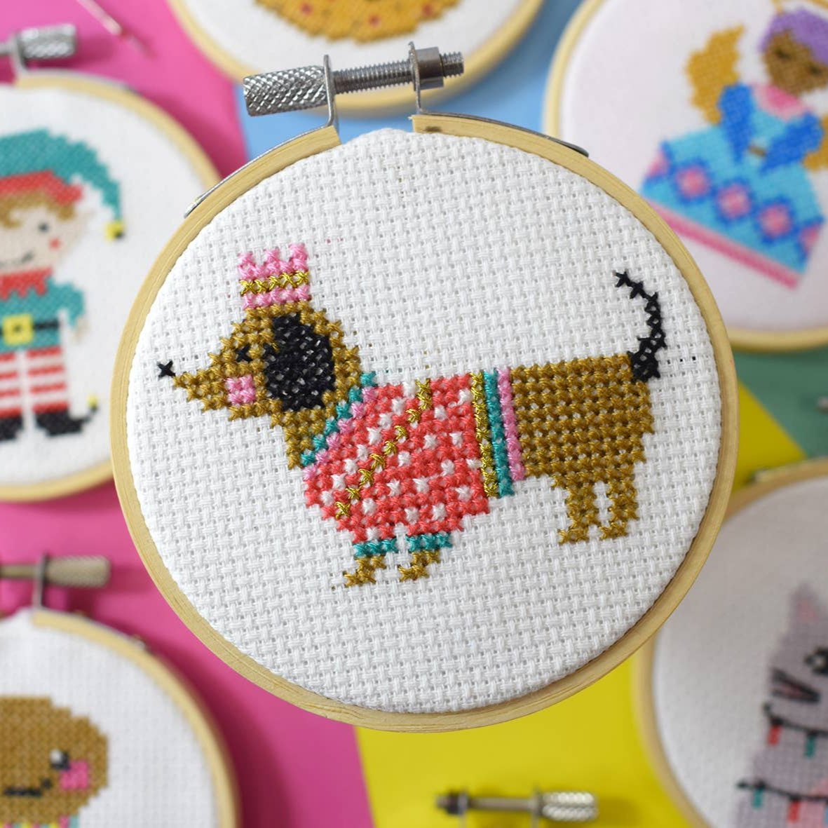 Mini Cross Stitch Kit - Christmas Sausage Dog