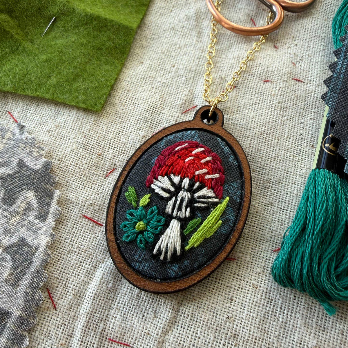 Hand Embroidery Necklace Kit - Mushroom