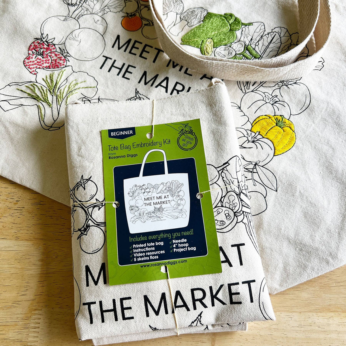 Tote Bag Hand Embroidery Kit - Meet Me at the Market