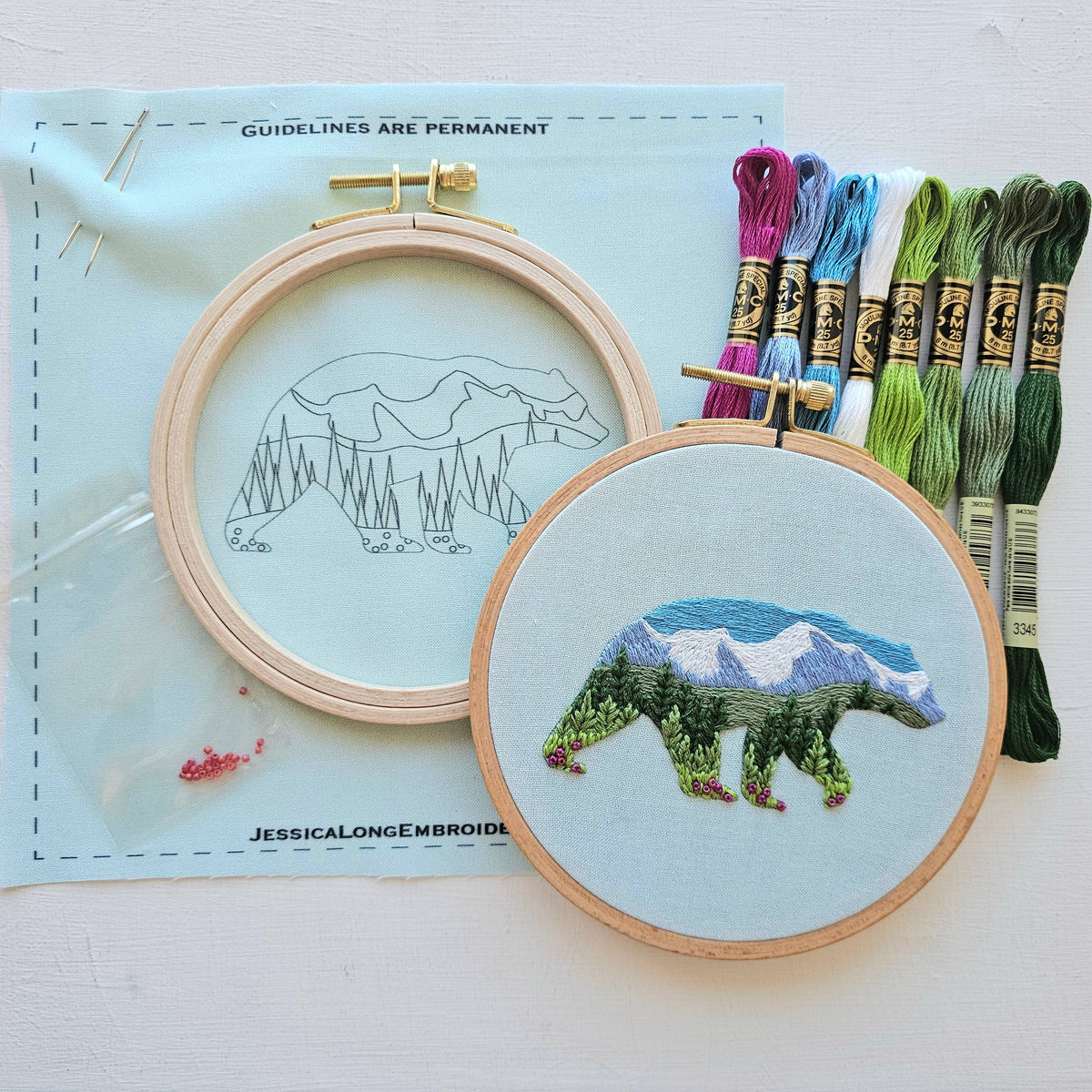 Mountain Bear Hand Embroidery Kit-Stitched Modern