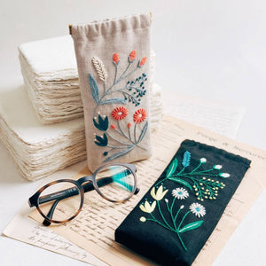 Wildflower Hand Embroidered Eyeglass Case Pattern-Stitched Modern