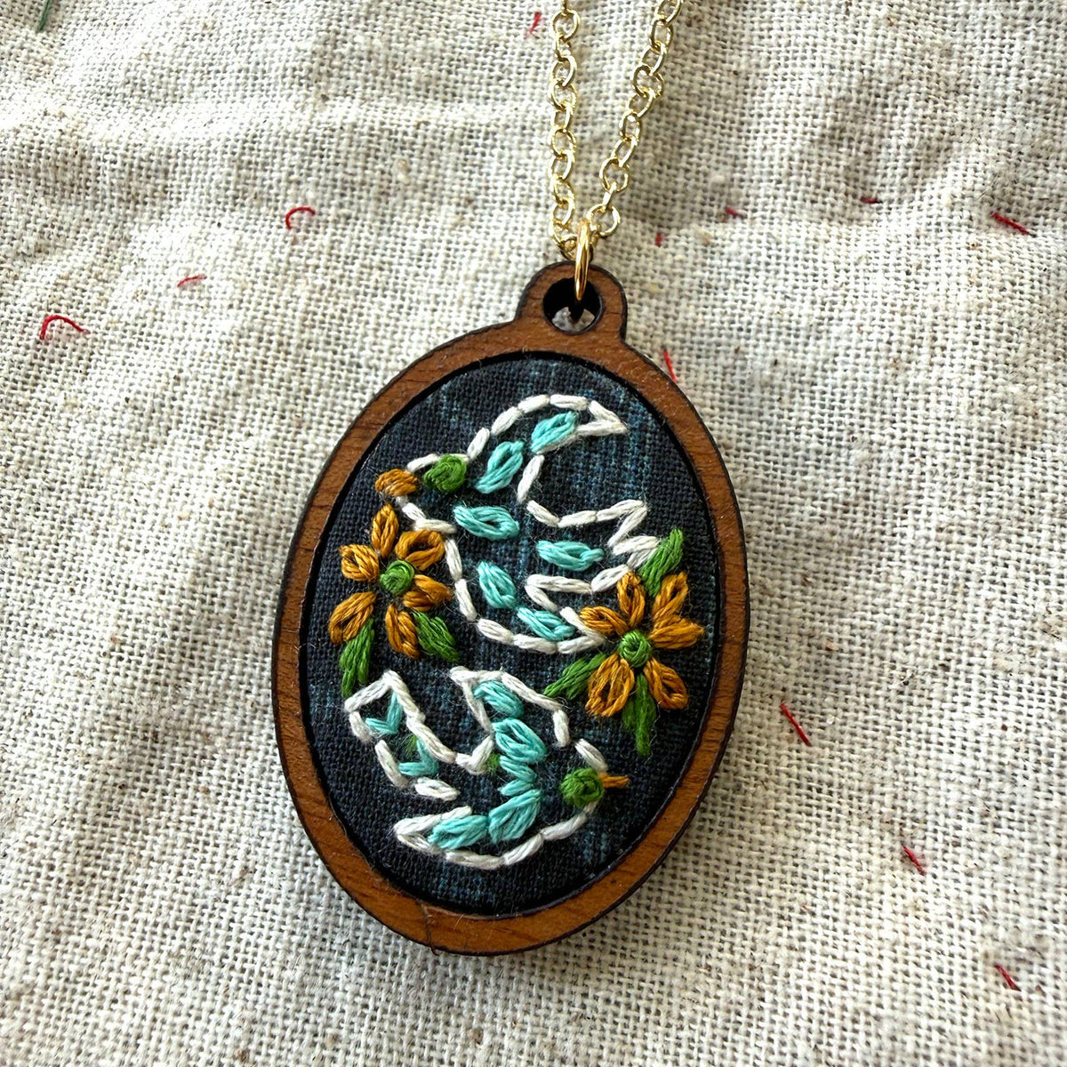 Hand Embroidery Necklace Kit - Birds-Stitched Modern