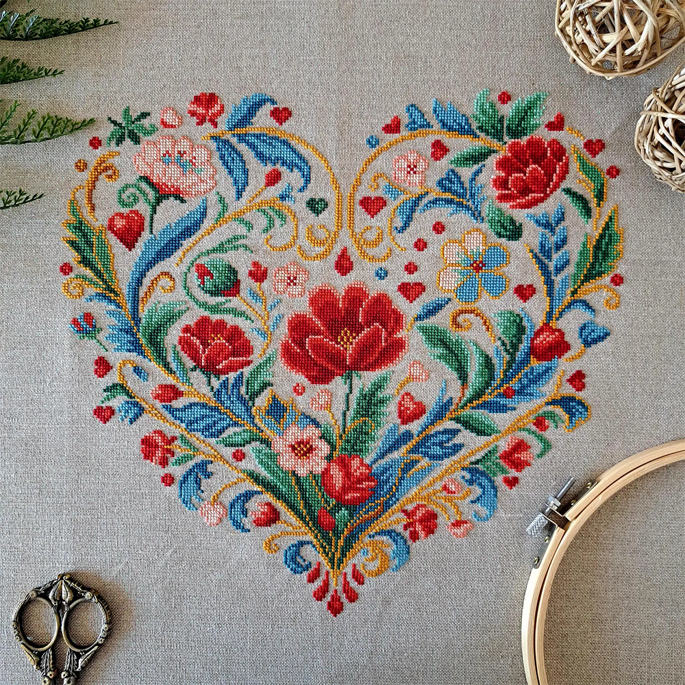 Heart Bloom Cross Stitch Pattern