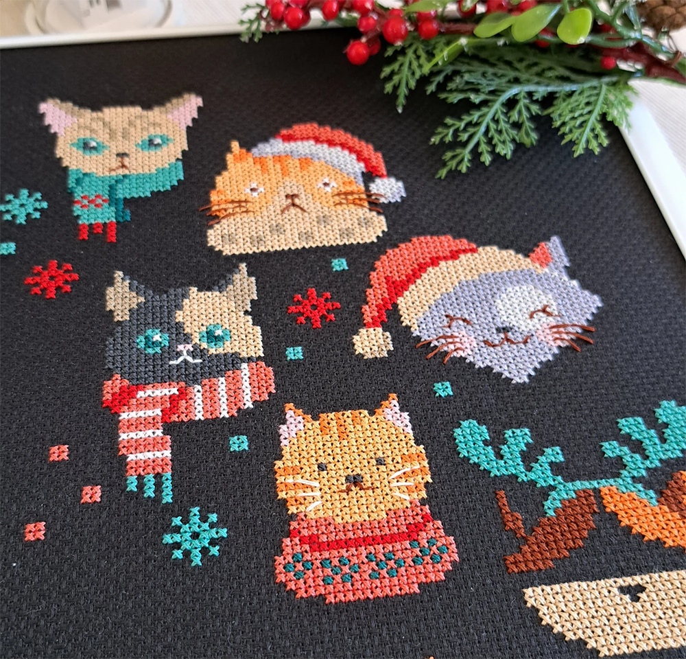 Meow-ry Christmas Cross Stitch Pattern