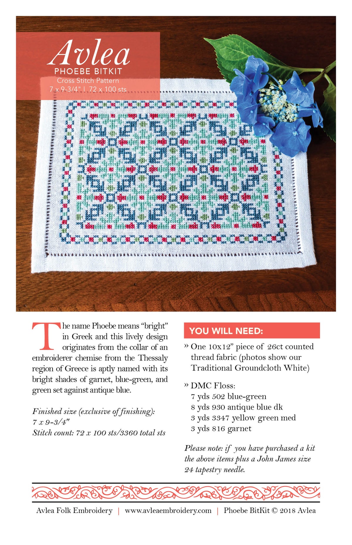 Mediterranean Folk Cross Stitch Kit - Phoebe