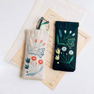 Wildflower Hand Embroidered Eyeglass Case Pattern-Stitched Modern