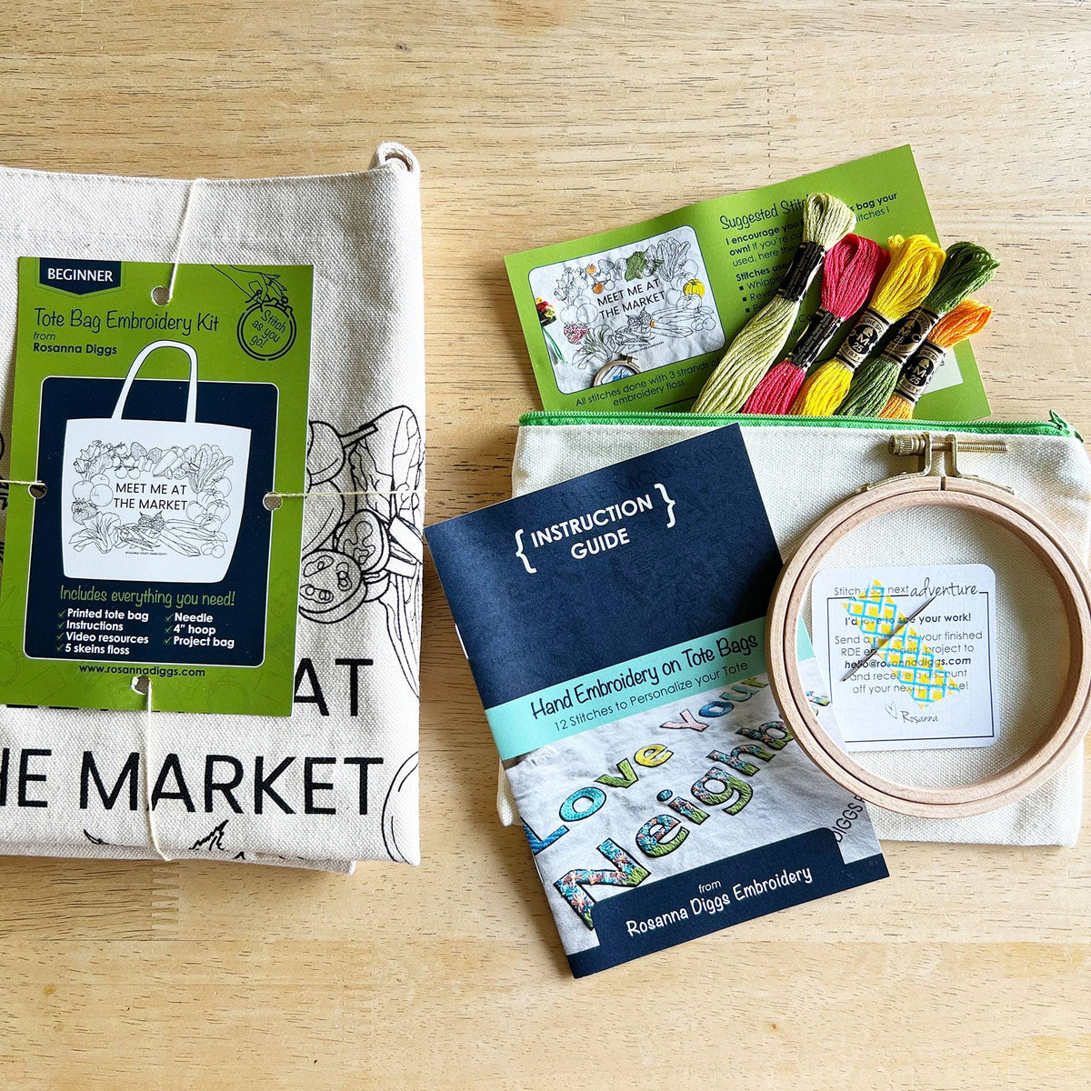 Tote Bag Hand Embroidery Kit - Meet Me at the Market