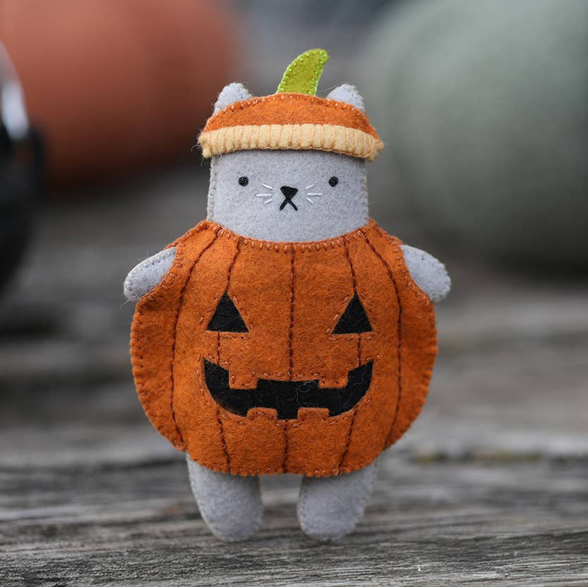 Hand Embroidered Felt Doll Kit - Pumpkin Cat