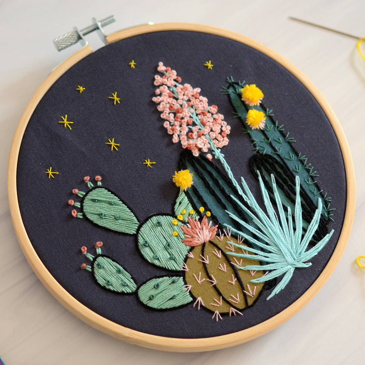 Night Cactus Hand Embroidery Kit
