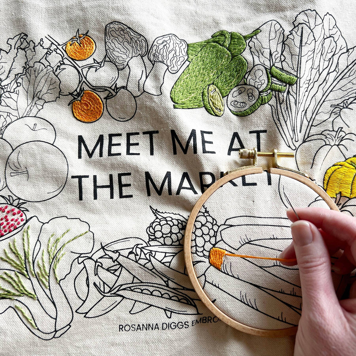 Tote Bag Hand Embroidery Kit - Meet Me at the Market