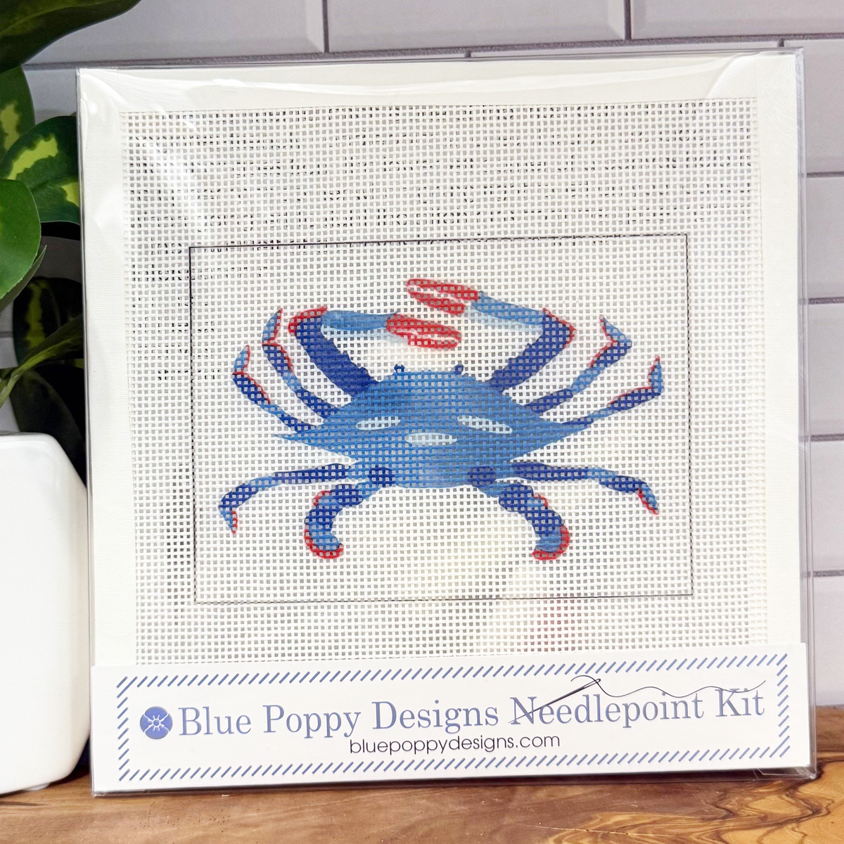 Blue Crab Needlepoint Kit-Stitched Modern