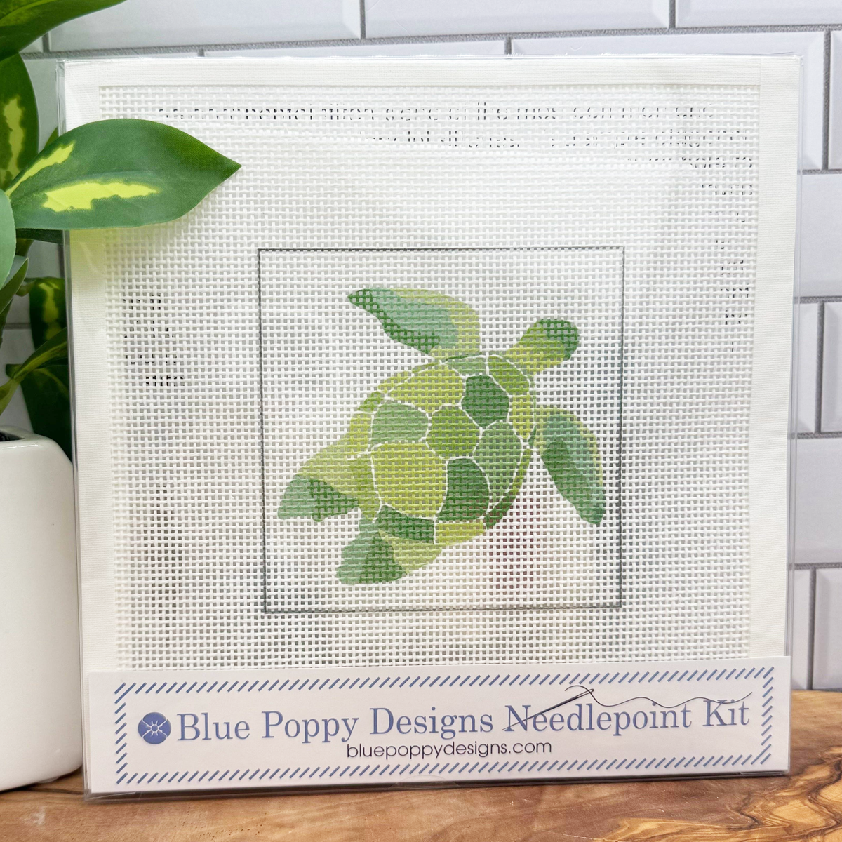 Green Turtle Needlepoint Kit-Stitched Modern