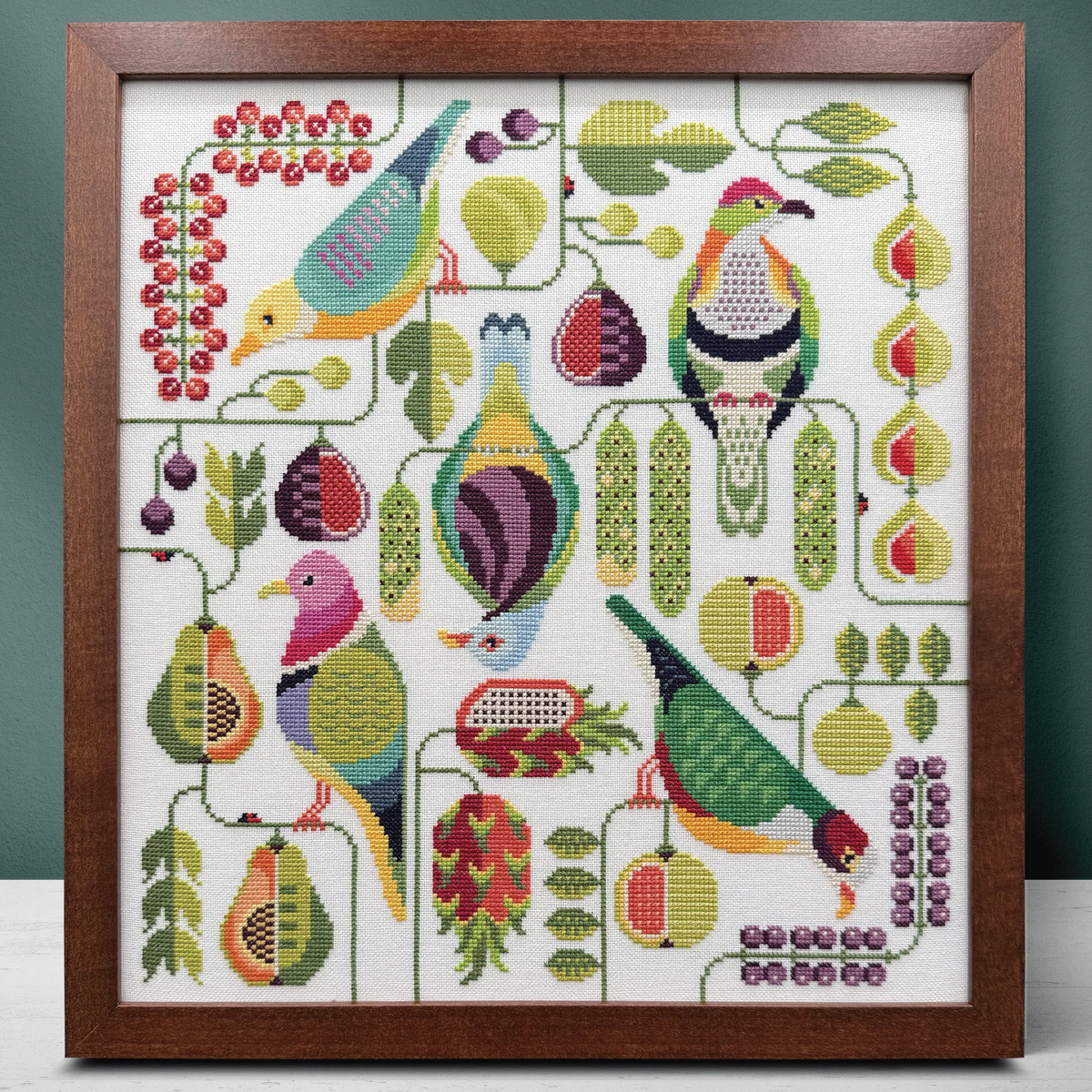 Fruit Dove Frenzy Cross Stitch Pattern