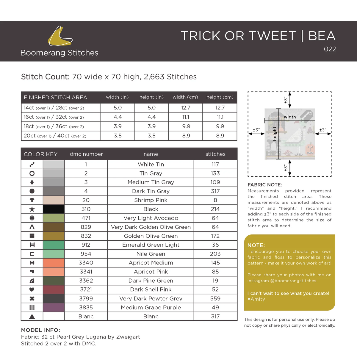 Trick or Tweet Bea Cross Stitch Pattern-Stitched Modern