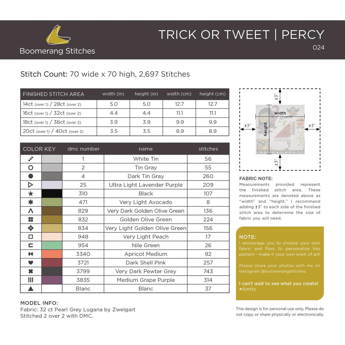 Trick or Tweet Percy Cross Stitch Pattern-Stitched Modern