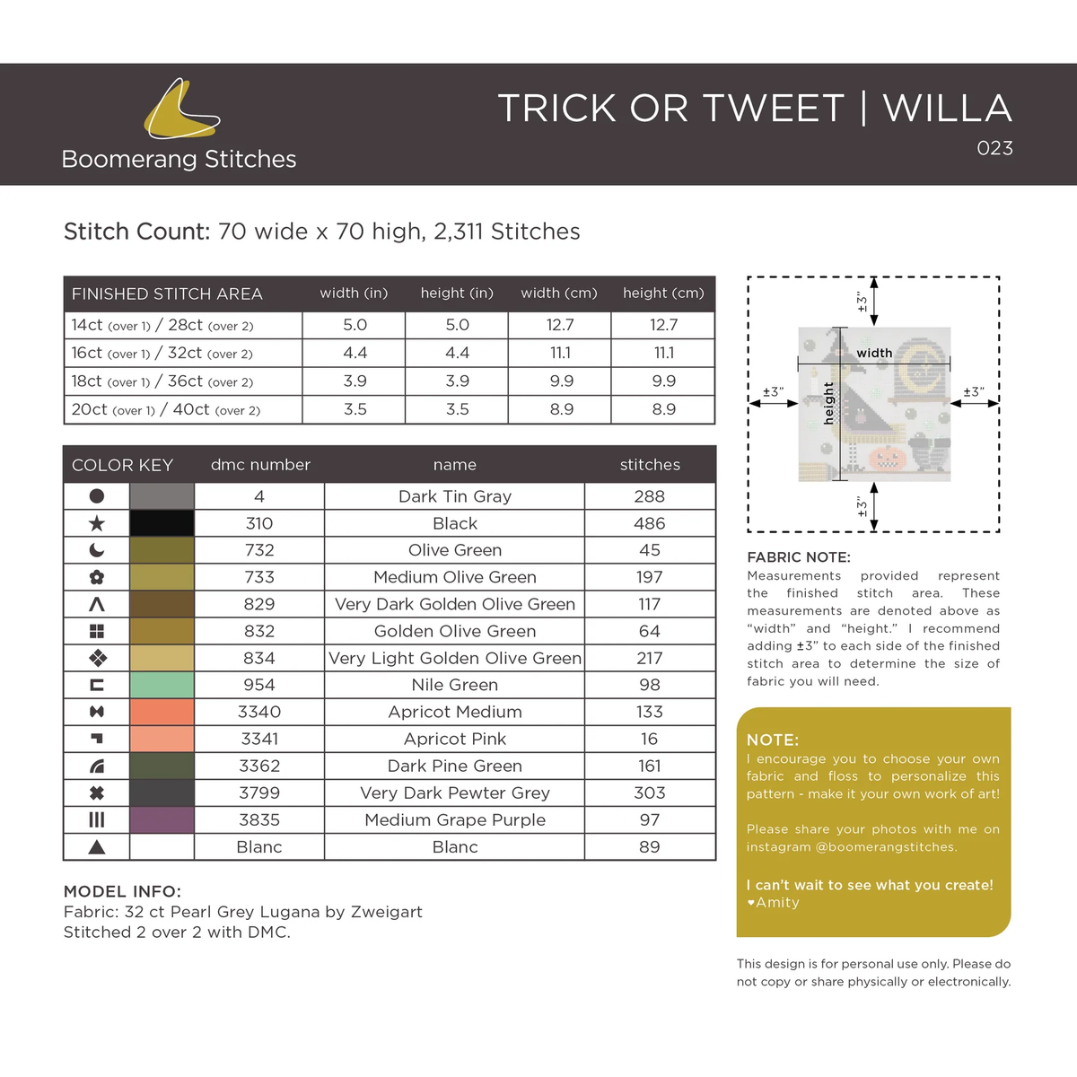 Trick or Tweet Willa Cross Stitch Pattern-Stitched Modern