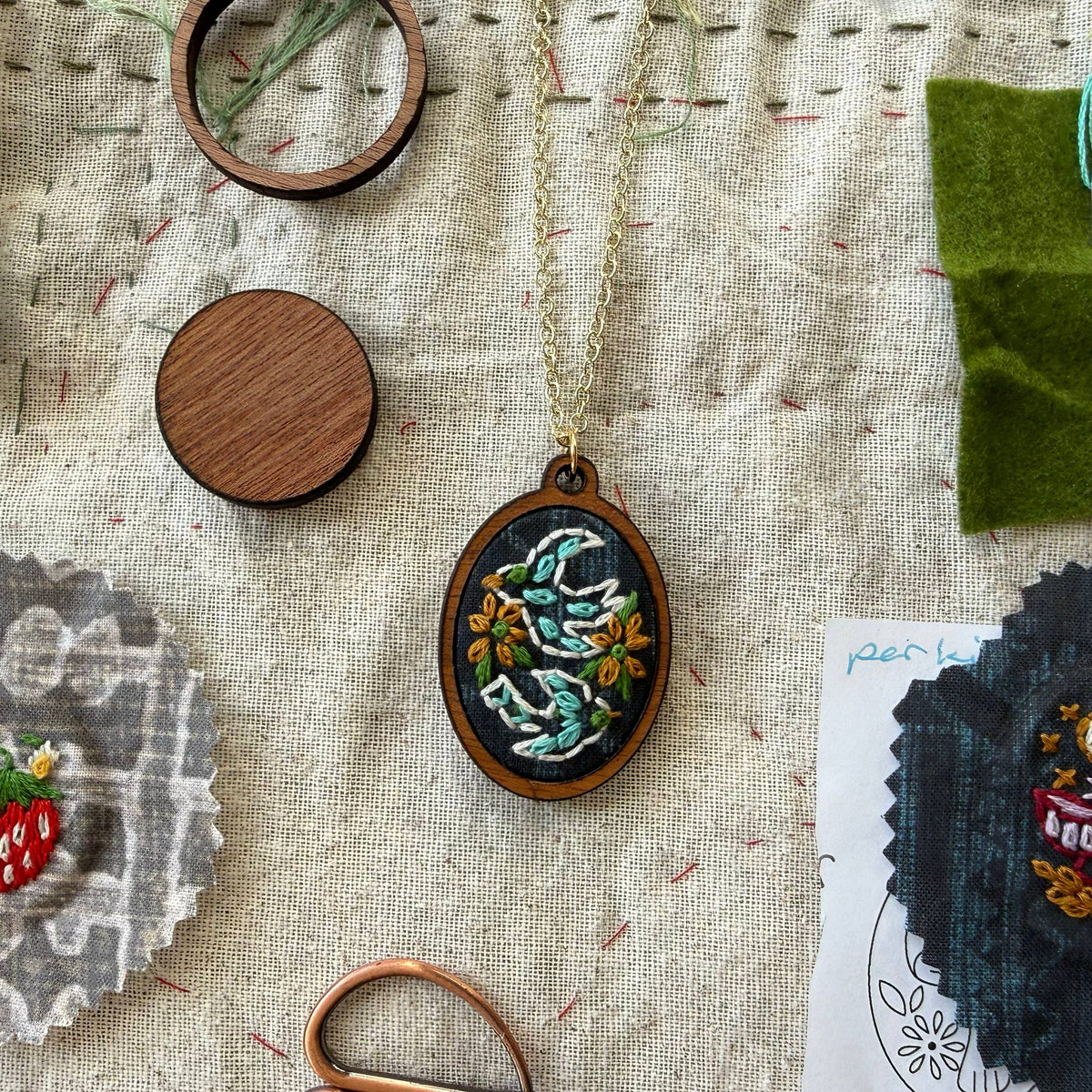 Hand Embroidery Necklace Kit - Birds-Stitched Modern