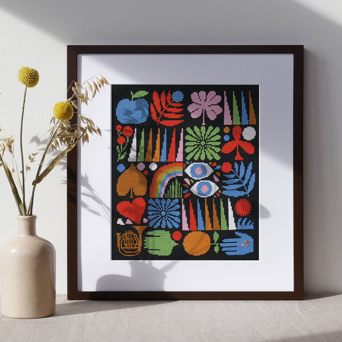 Lisa Congdon Joyful Grid Cross Stitch Kit-Stitched Modern