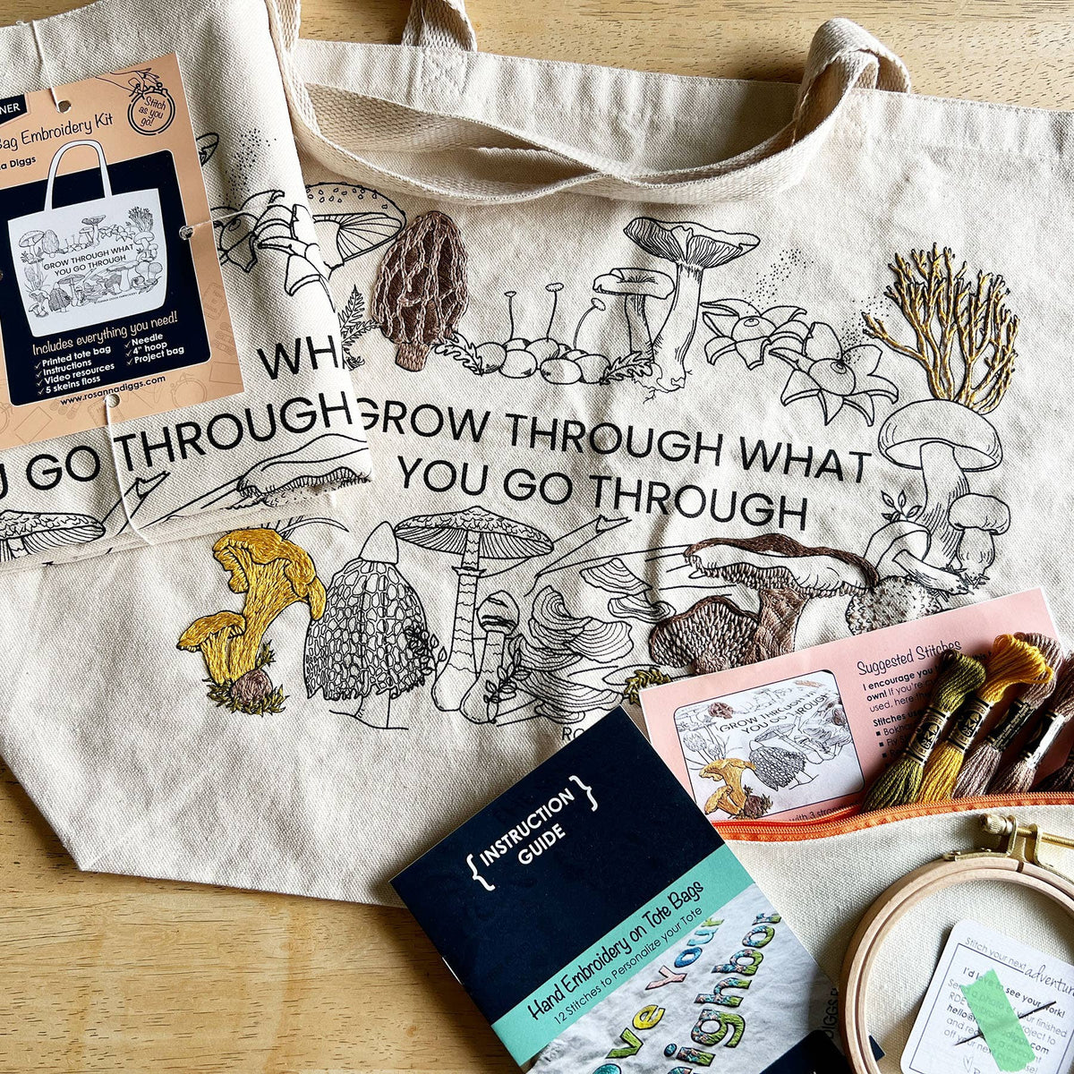 Tote Bag Hand Embroidery Kit - Grow Through What You Go Through