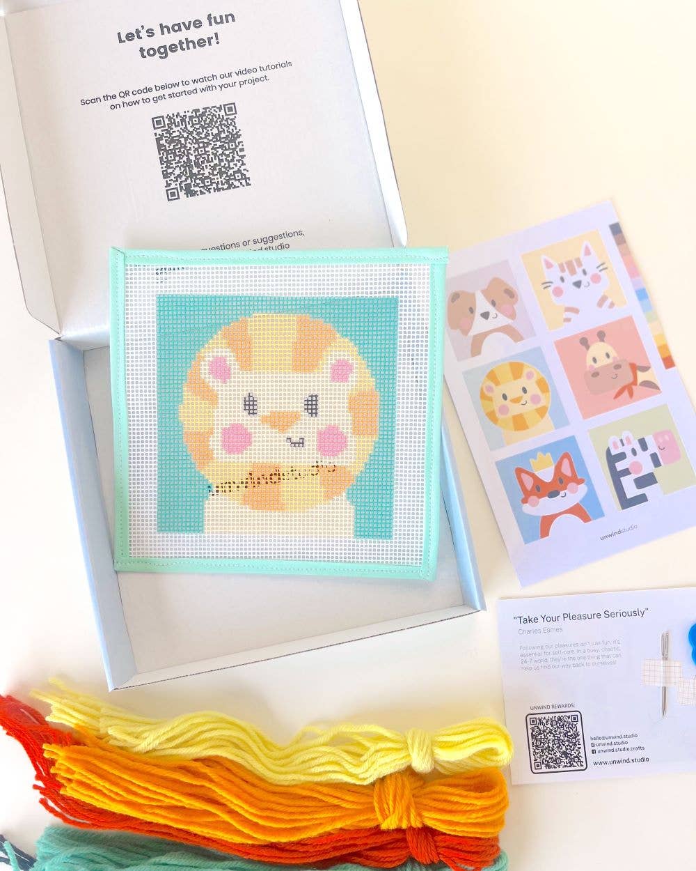 Needlepoint Kit for Kids - Leonardo, the Lion-Stitched Modern