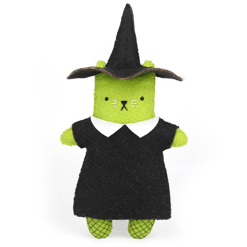 Hand Embroidered Felt Doll Kit - Witch Cat