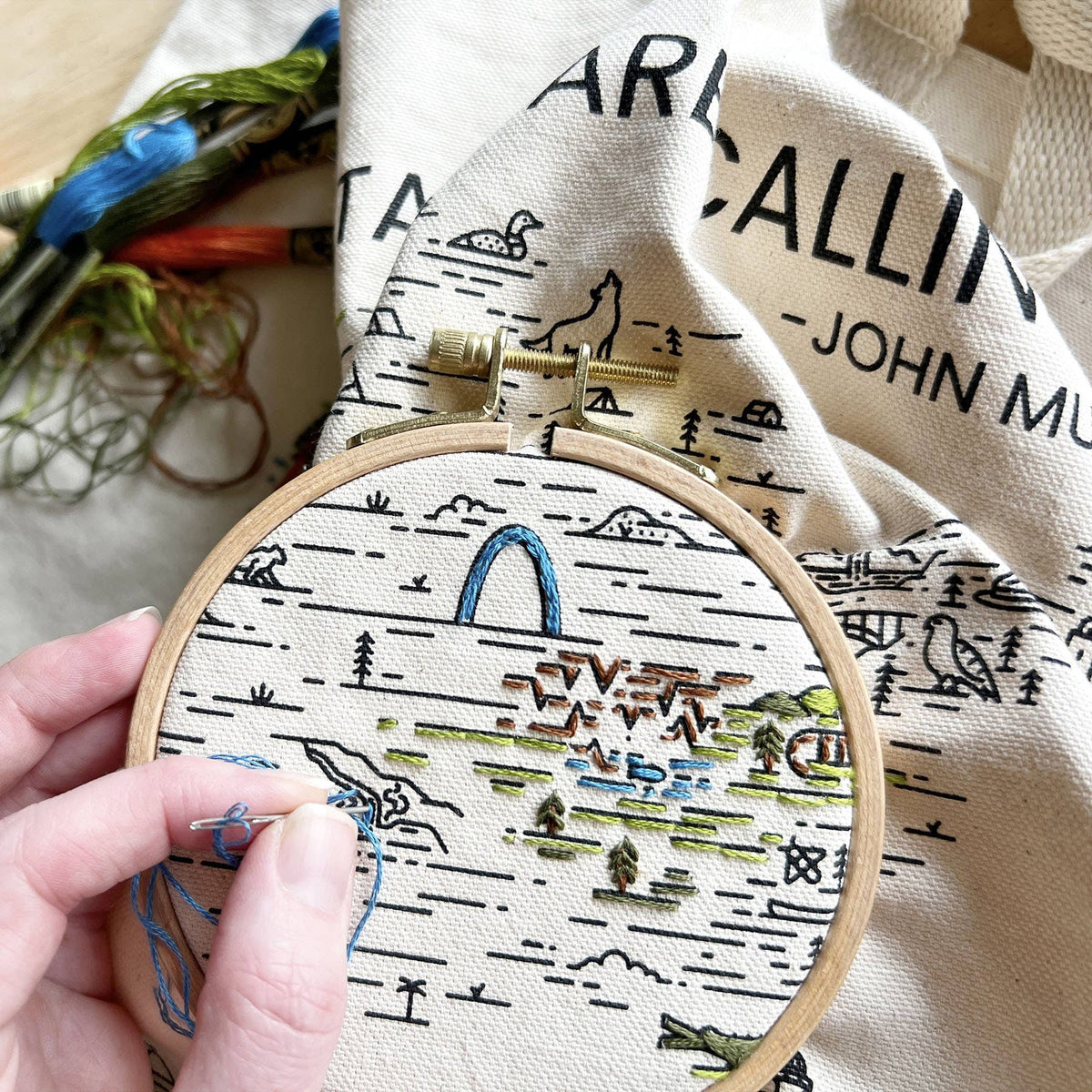 Tote Bag Hand Embroidery Kit - The Mountains Are Calling
