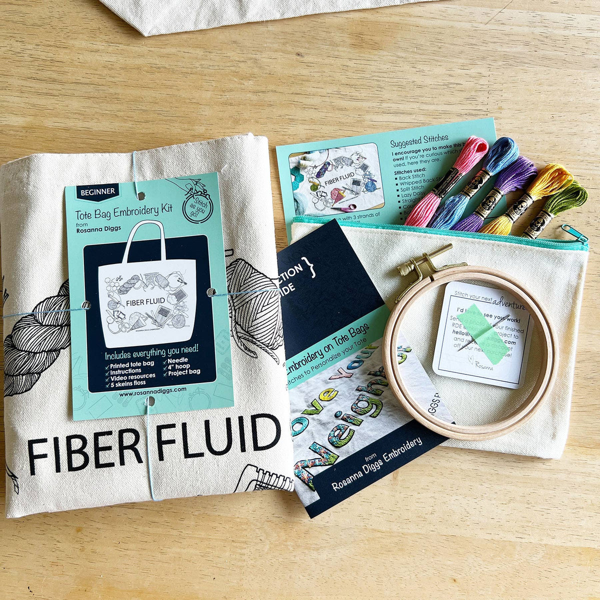 Tote Bag Hand Embroidery Kit - Fiber Fluid
