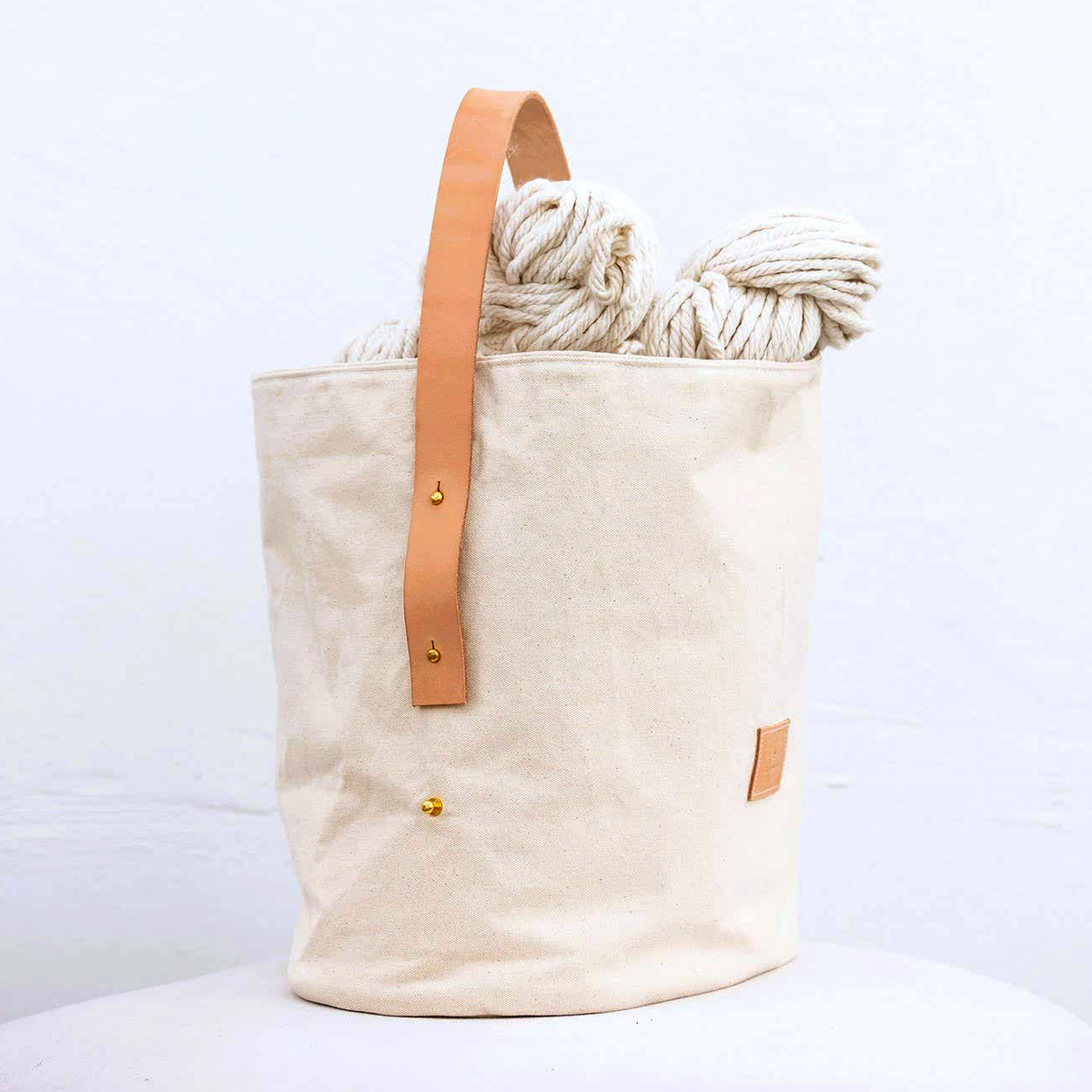 Handcrafted Canvas & Leather Storage Basket