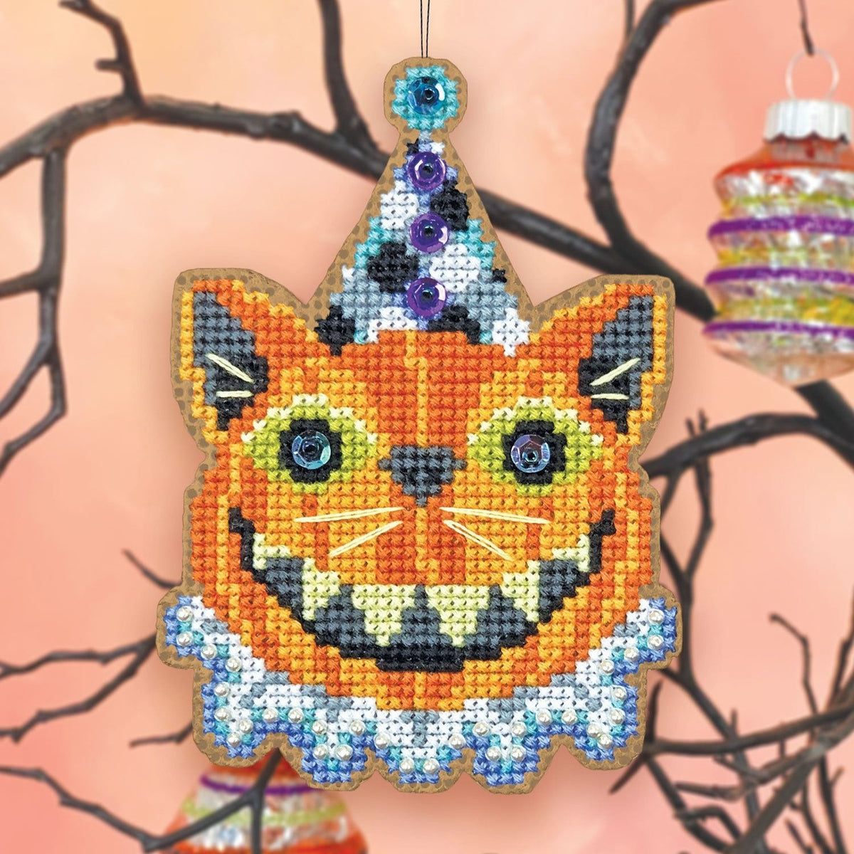 Cat-o-lantern Halloween Cross Stitch Ornament Kit