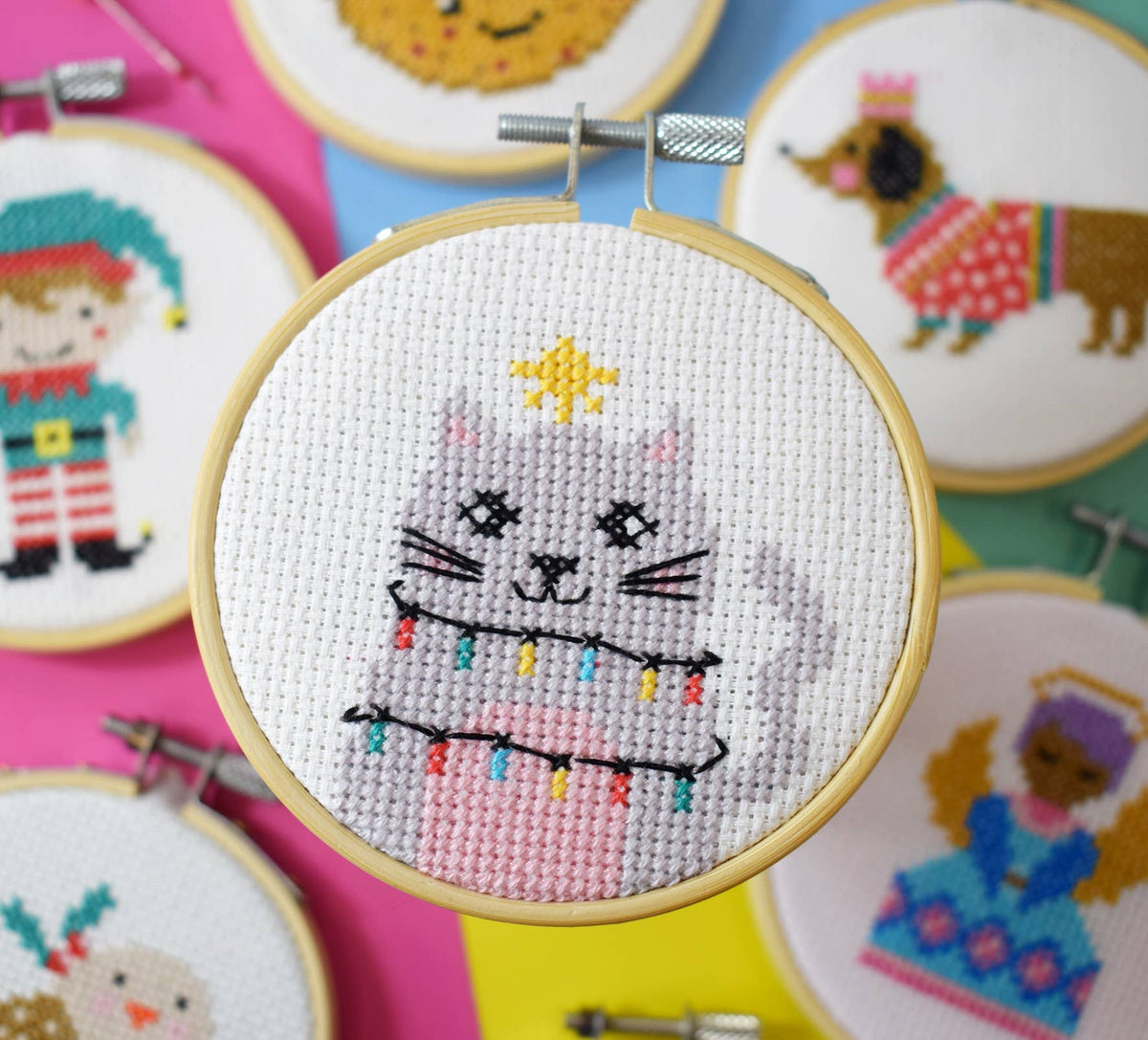 Mini Cross Stitch Kit - Christmas Kitty