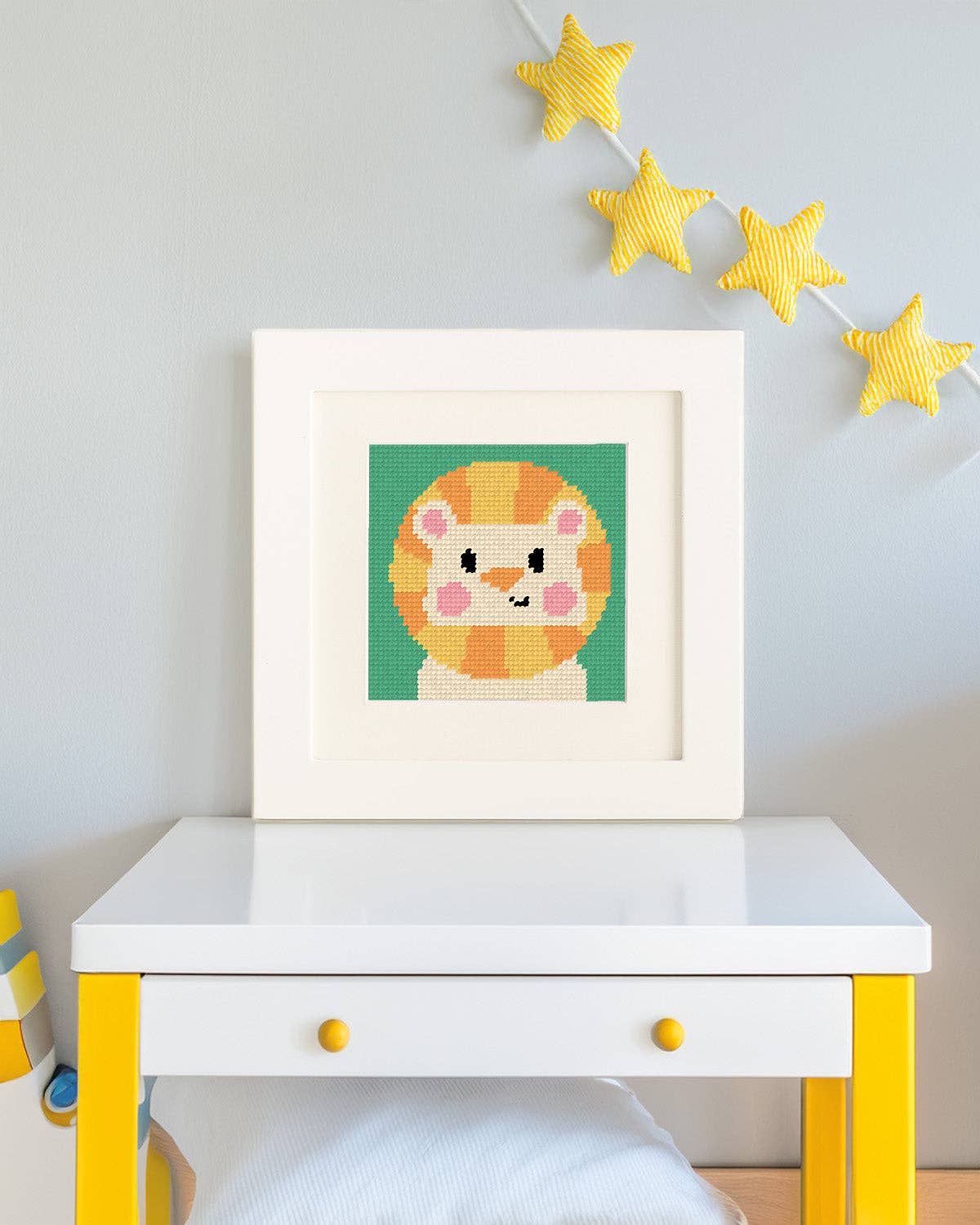 Needlepoint Kit for Kids - Leonardo, the Lion-Stitched Modern