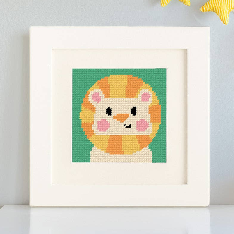 Needlepoint Kit for Kids - Leonardo, the Lion-Stitched Modern