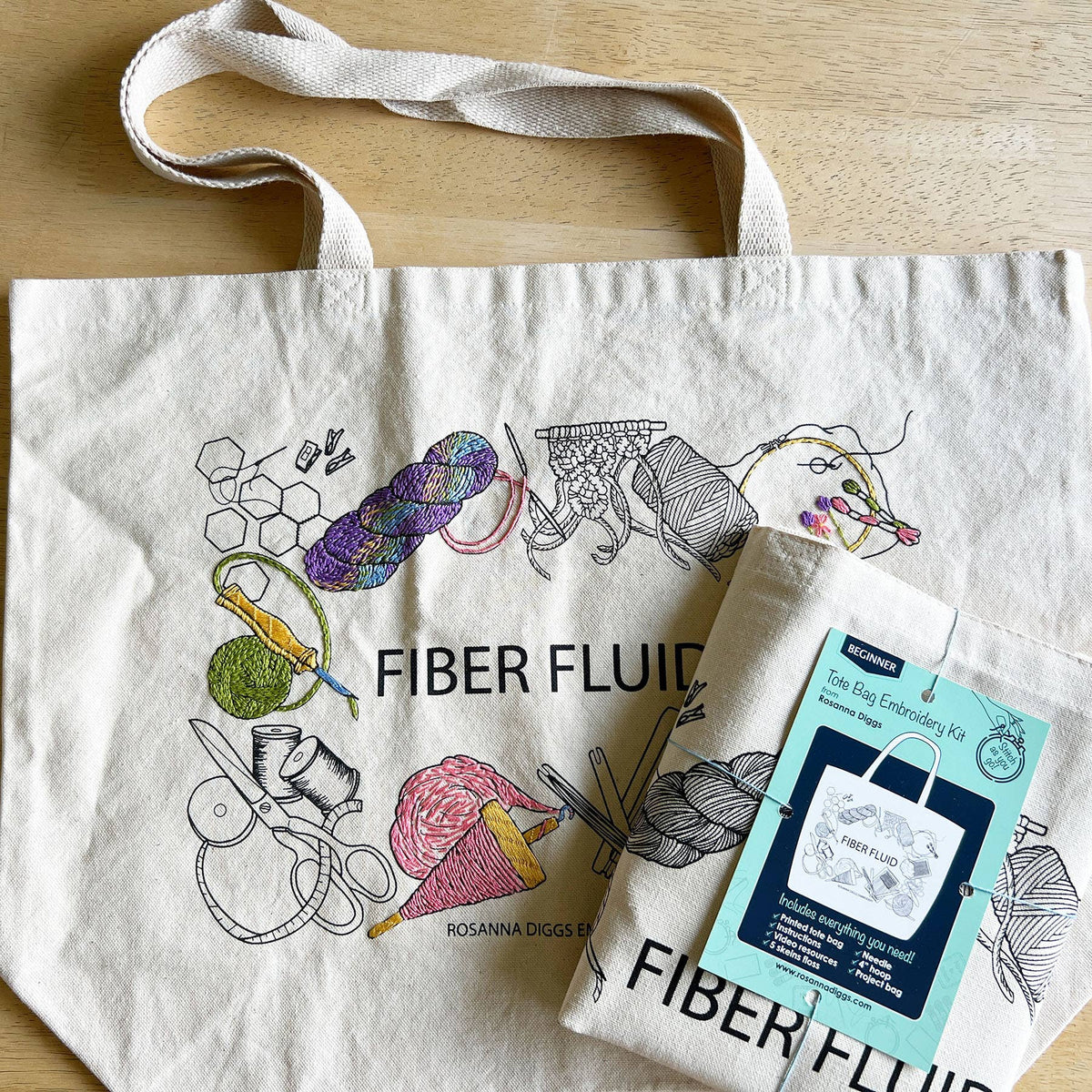 Tote Bag Hand Embroidery Kit - Fiber Fluid