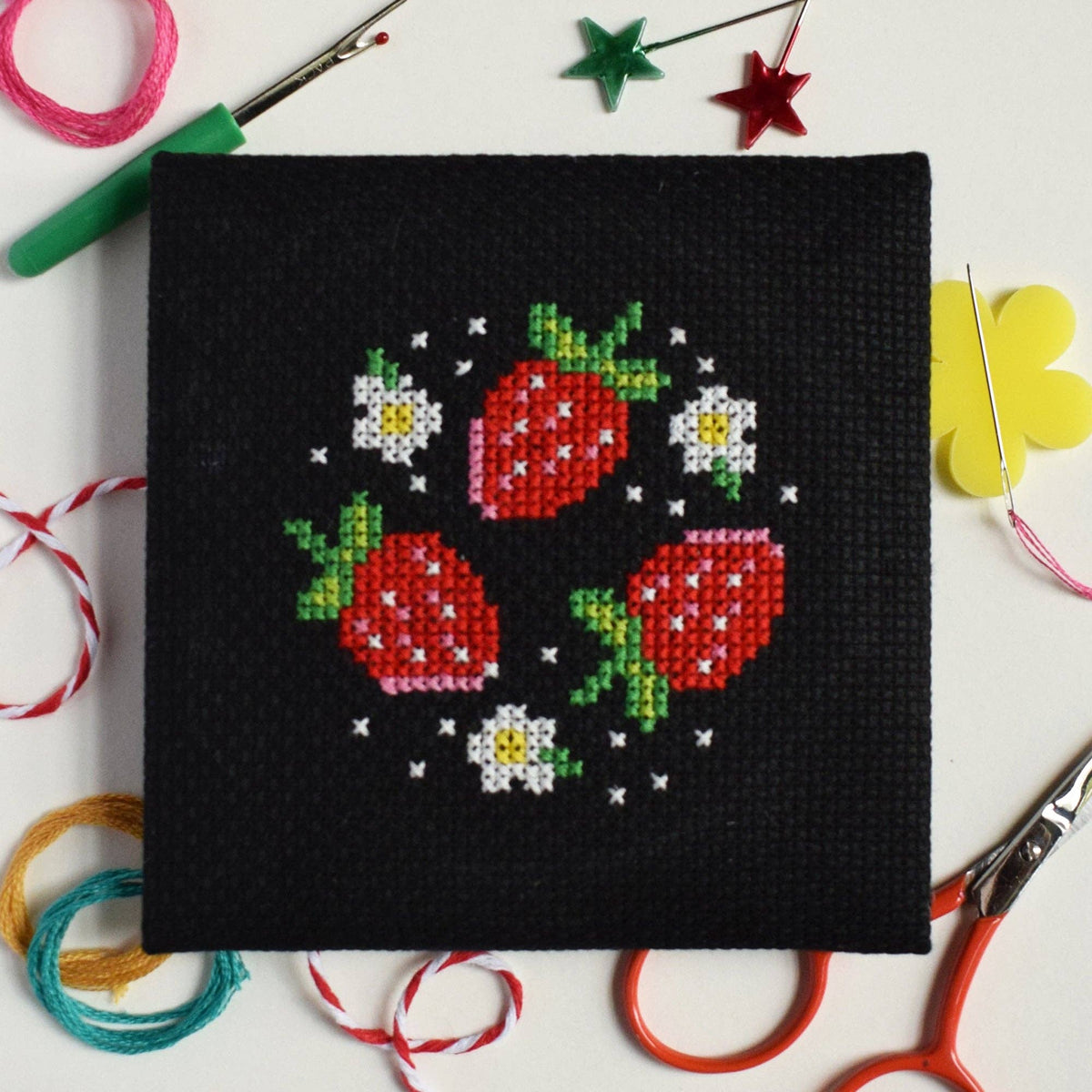 Strawberry Patch Mini Cross Stitch Kit-Stitched Modern